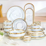 Glazed Marble Gold Ring Dinner Plate01